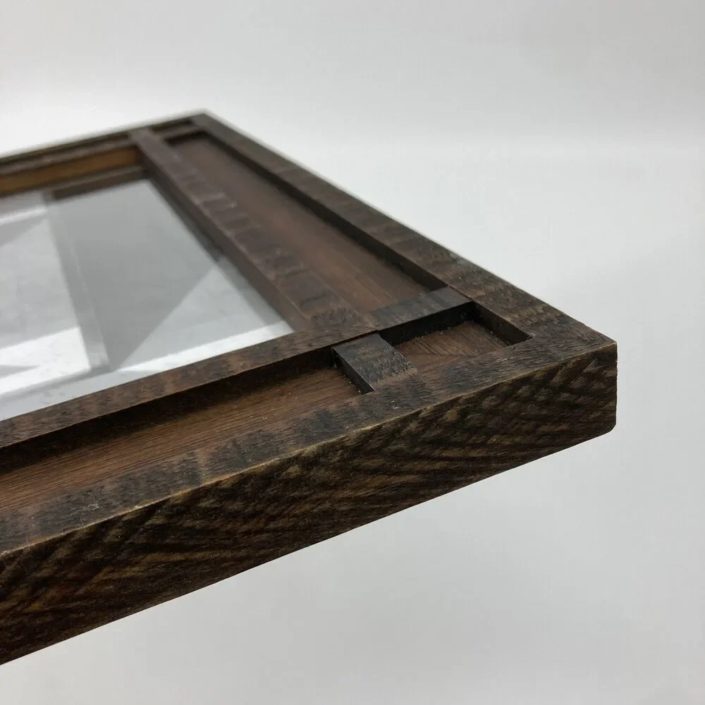 Pair Rustic Dark Brown Wooden Inset Geometric Border Picture Photo Frames 8x10